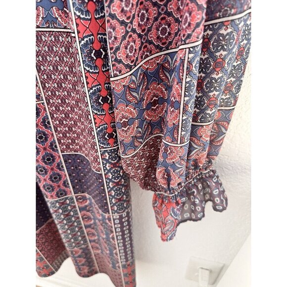 Cato Blue & Red Patchwork Balloon Sleeve‎ Lined Dress Womens Size 22/24W Boho - Picture 4 of 11